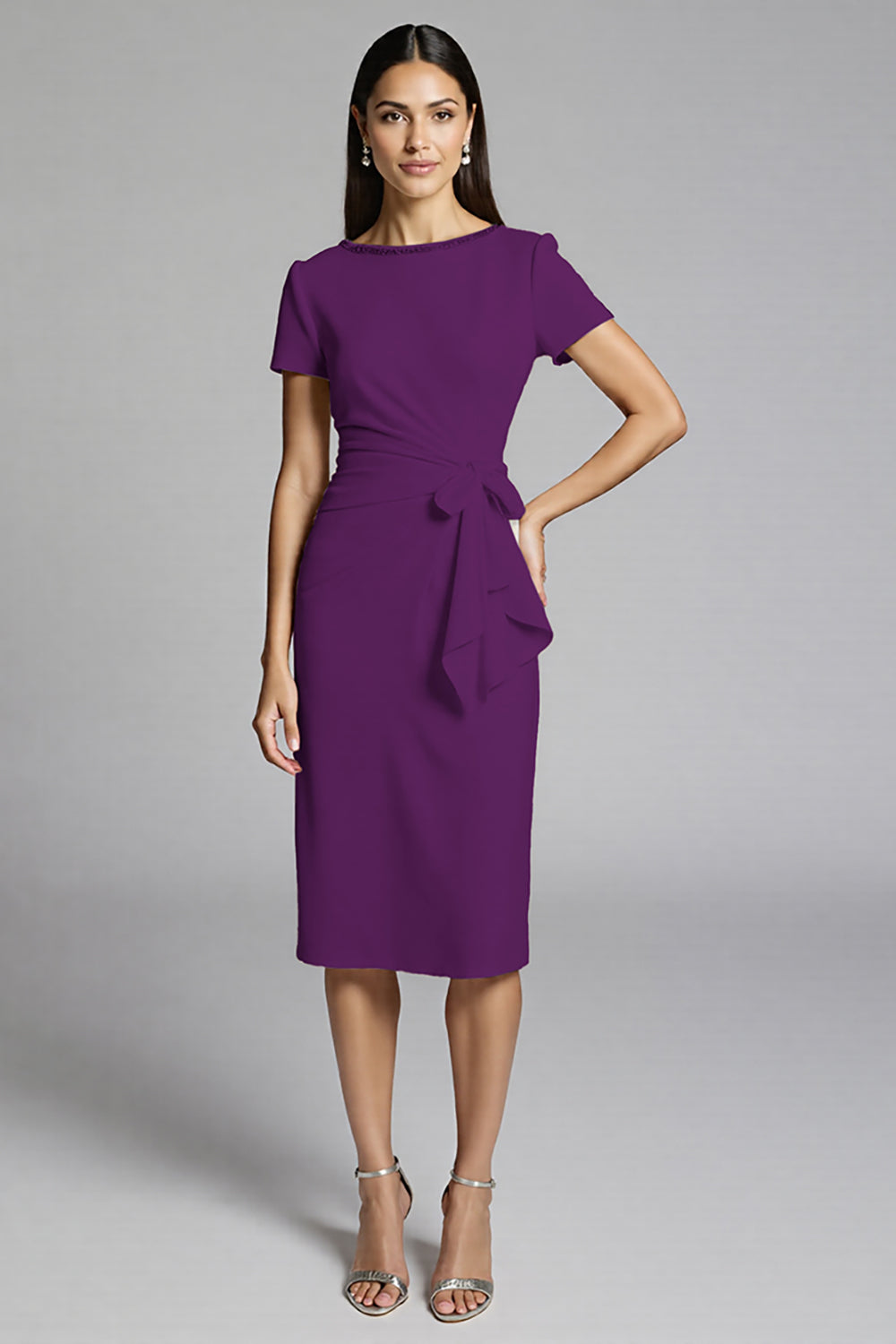 Beige Bodycon Short Sleeve Midi Dress