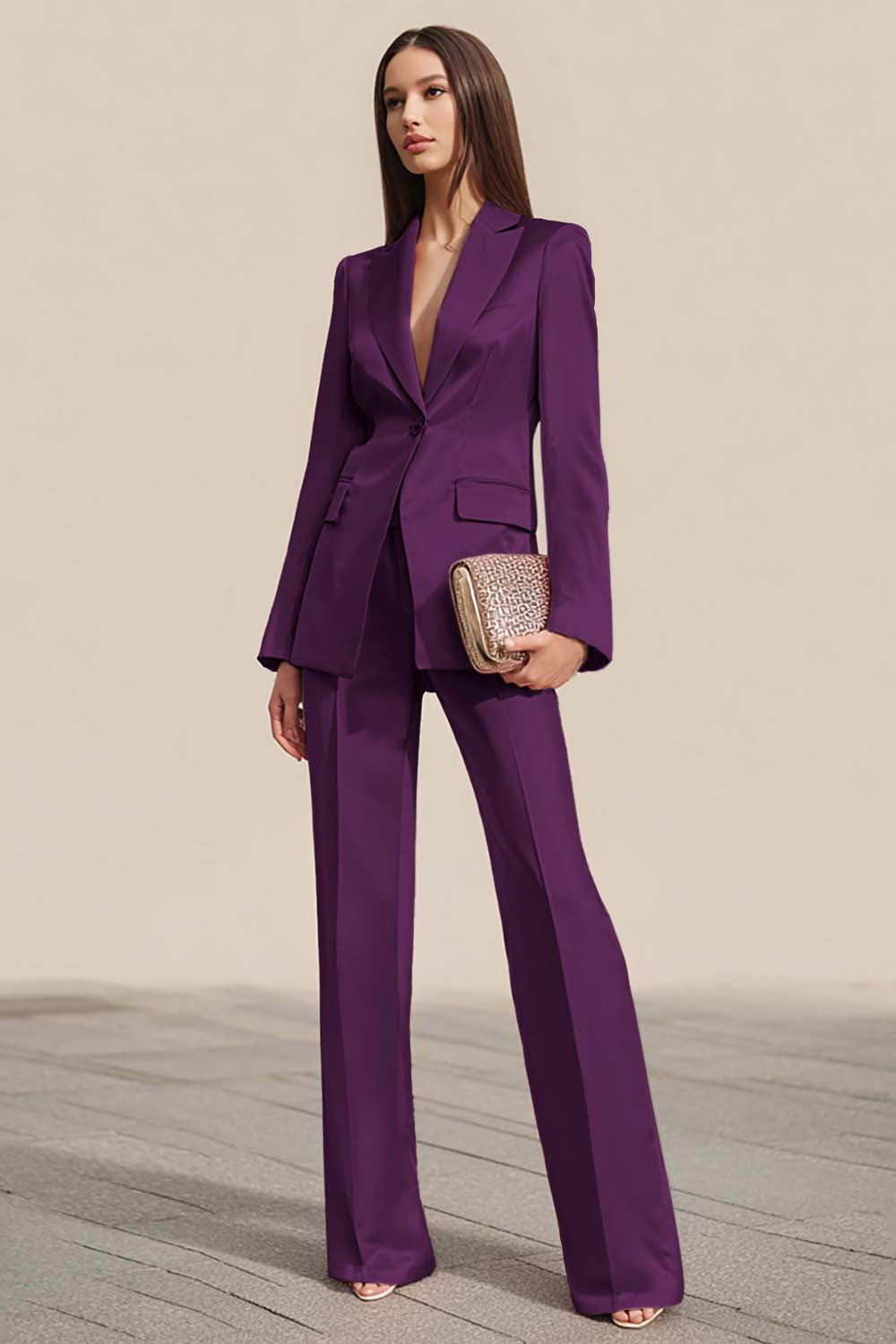 2-Piece Peak Lapel One Button Dusty Rose Work Suit