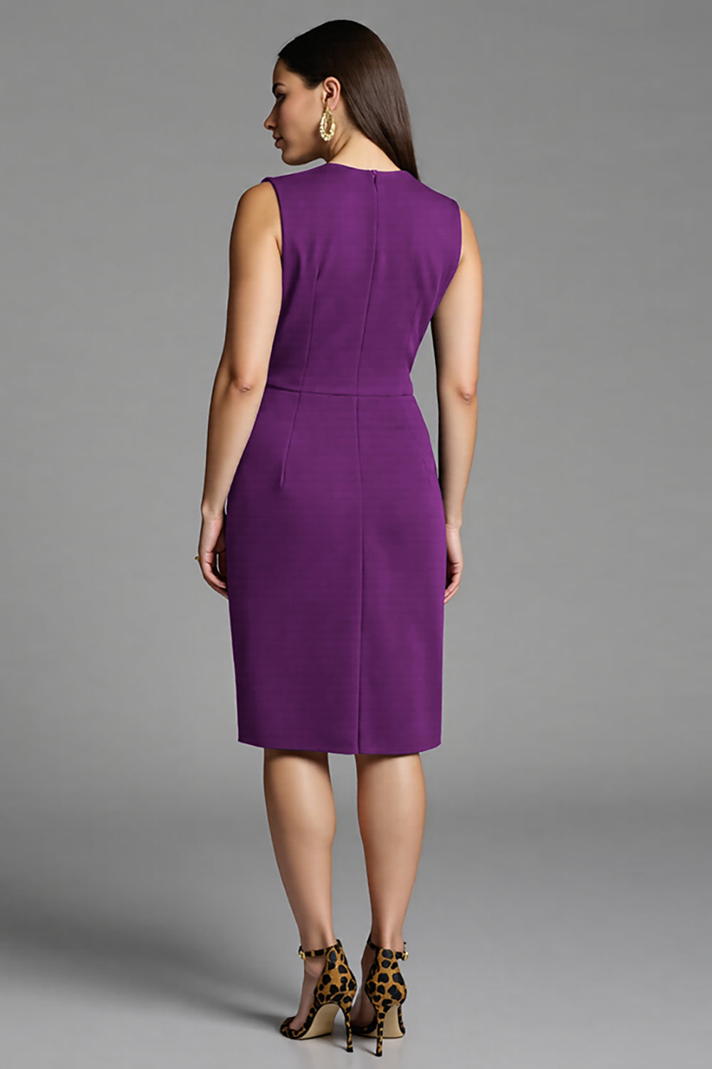 Navy Sheath V-Neck Midi Dress with Sash