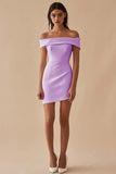 Satin White Off the Shoulder Sheath Short Graduation Dress