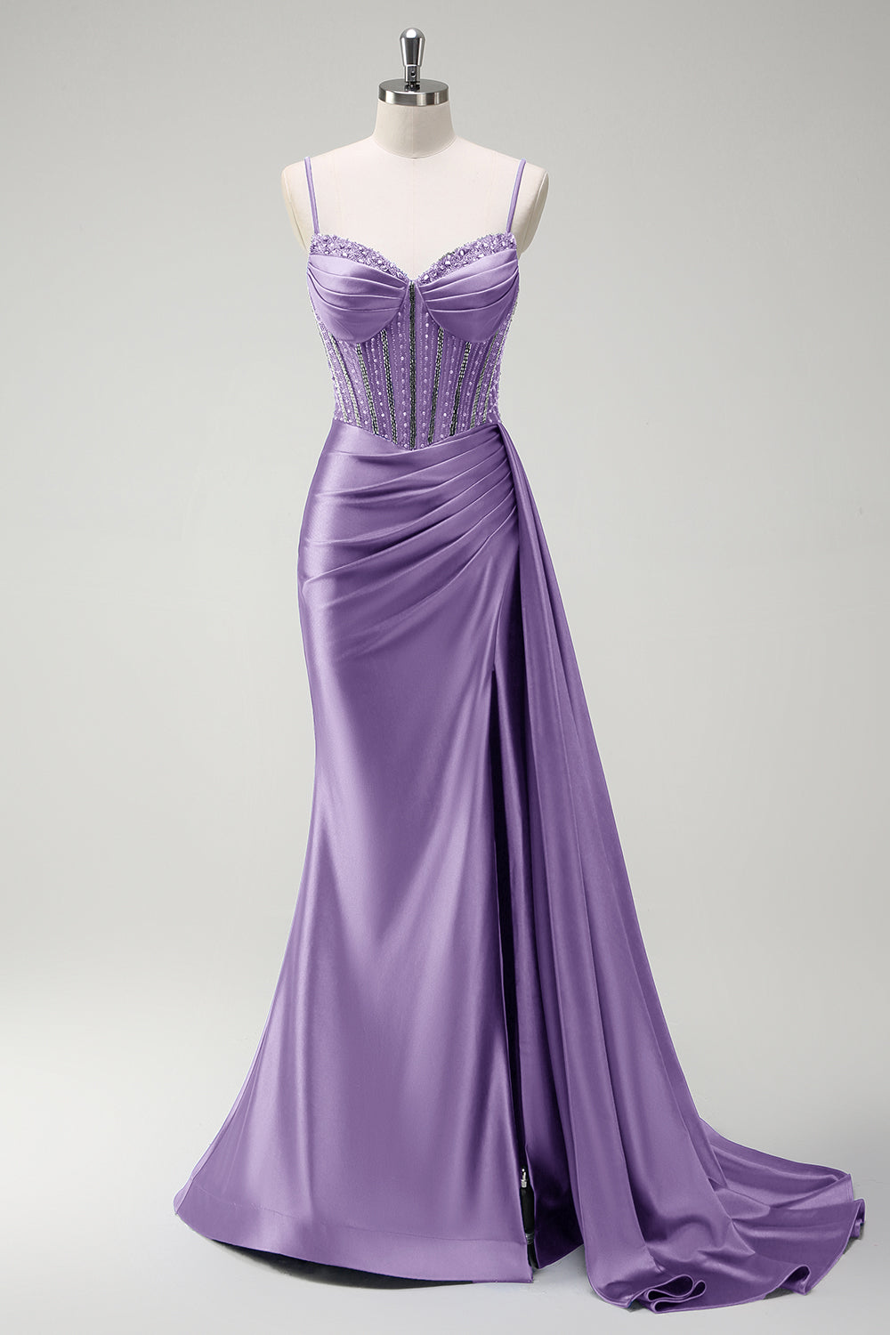 Royal Blue Mermaid Beaded Corset Prom Dress with Sash