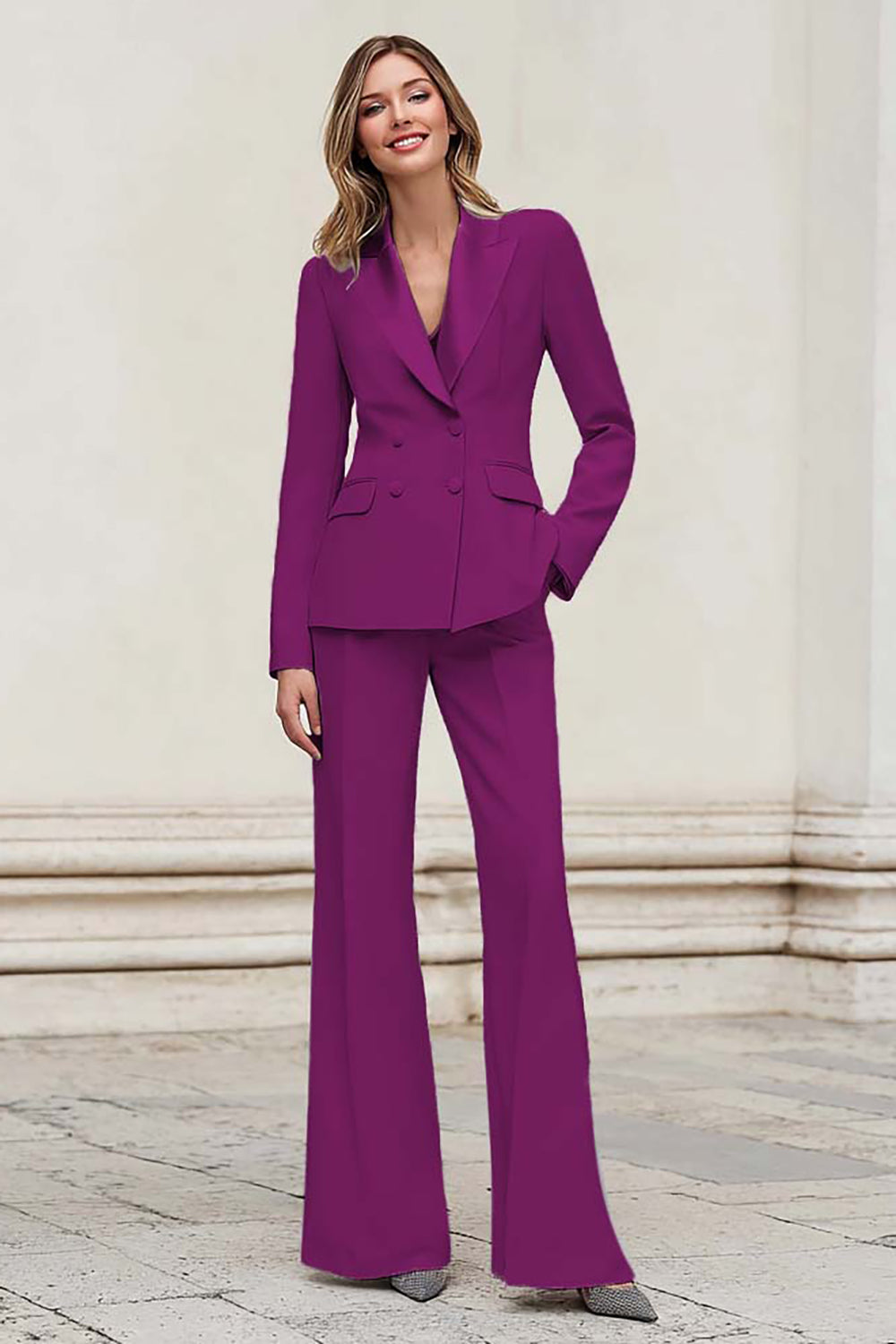 Silver Peak Lapel Double Breasted 2-Piece Women Suits
