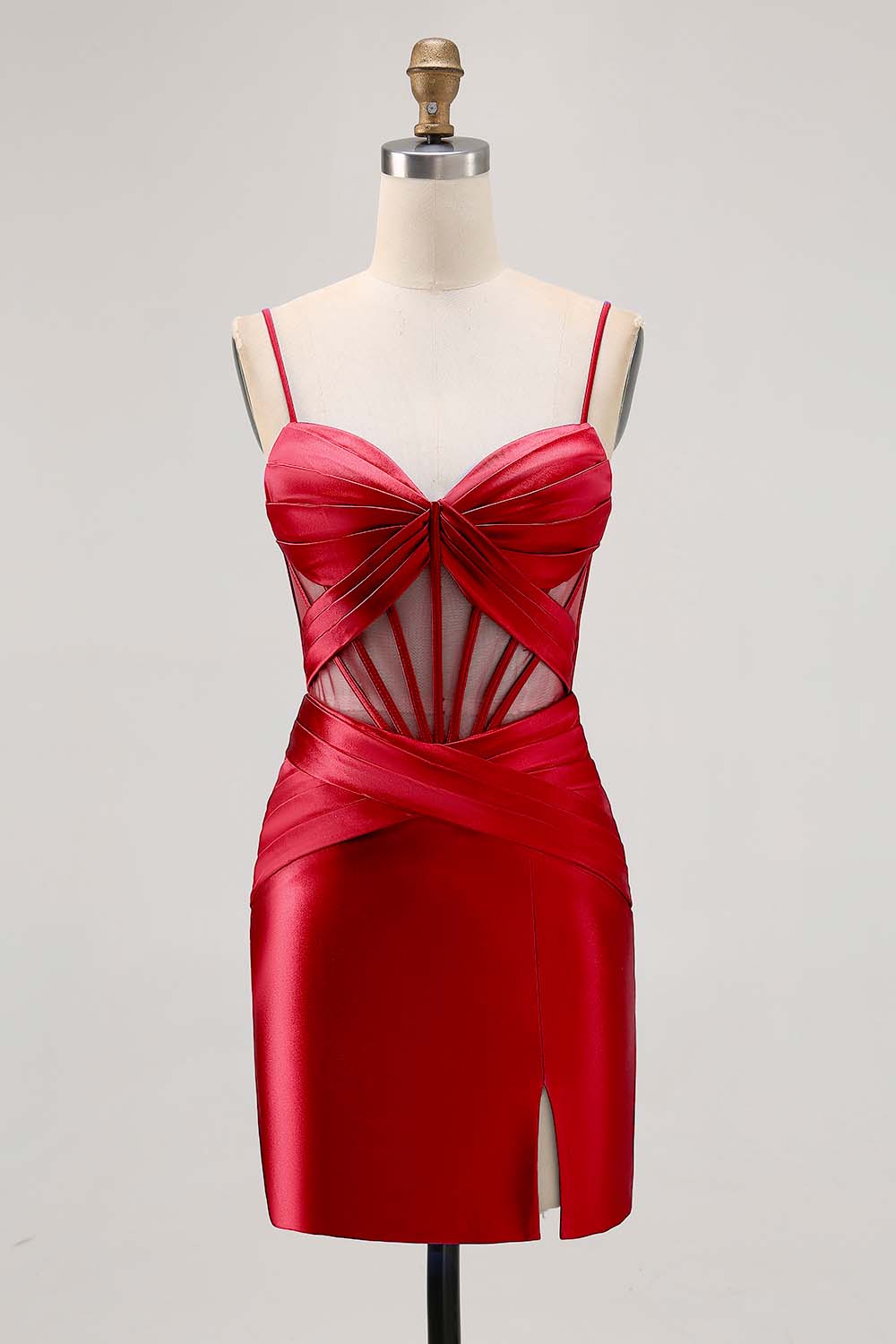 Royal Blue Sheer Corset Satin Tight Homecoming Dress with Slit