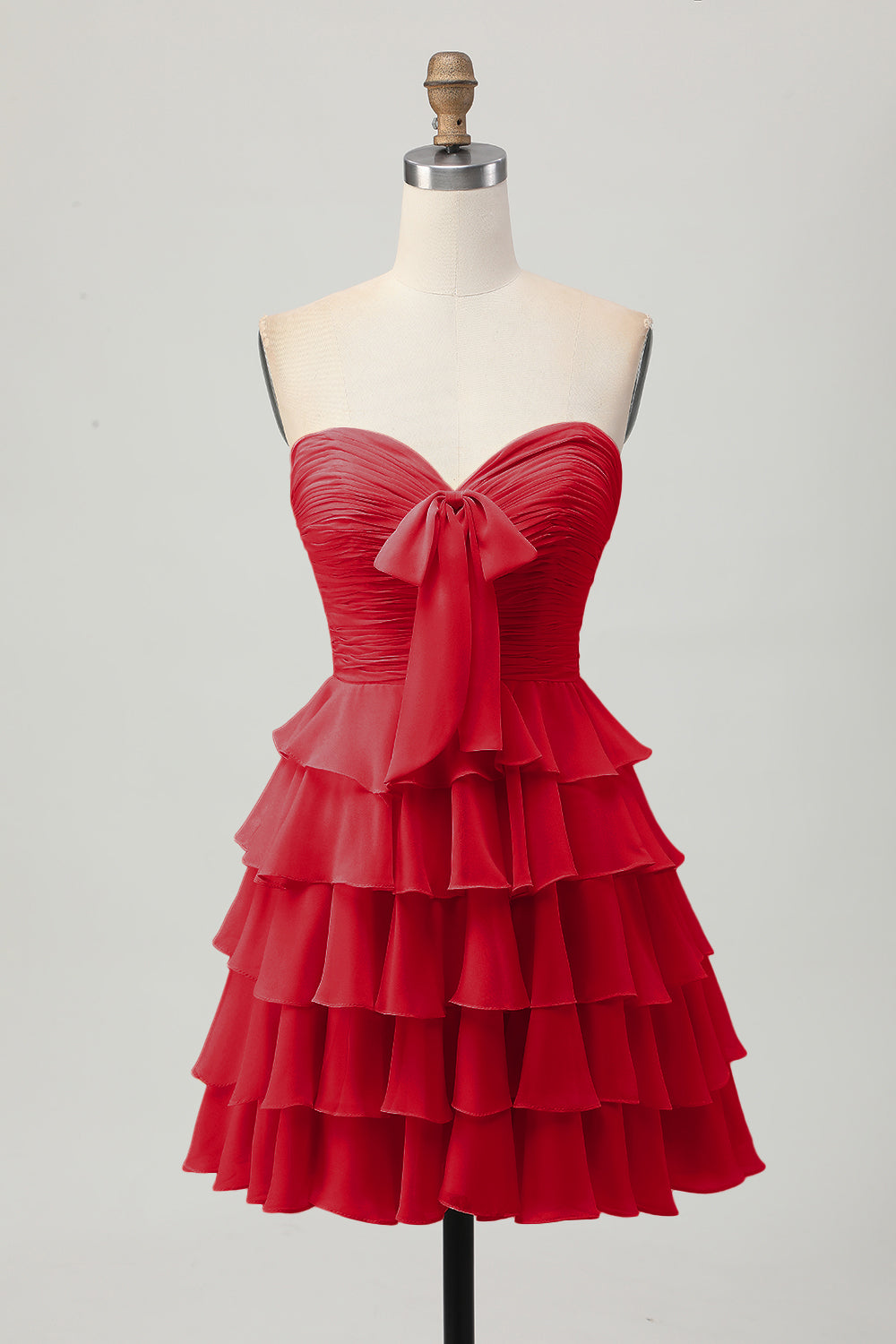 Yellow A Line Tiered Strapless Homecoming Dress with Bow