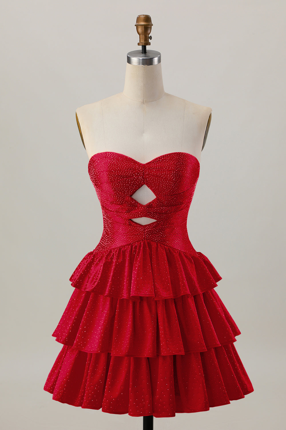 Orange Cut Out Tiered A Line Strapless Homecoming Dress with Beading