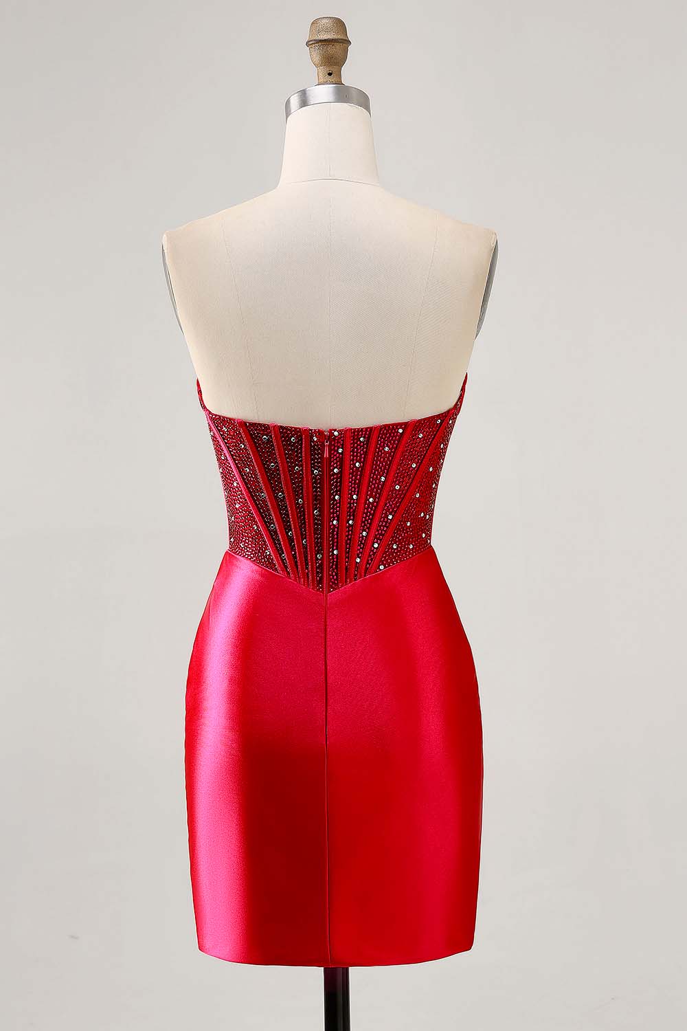 Fuchsia Corset Satin Strapless Homecoming Dress with Beading