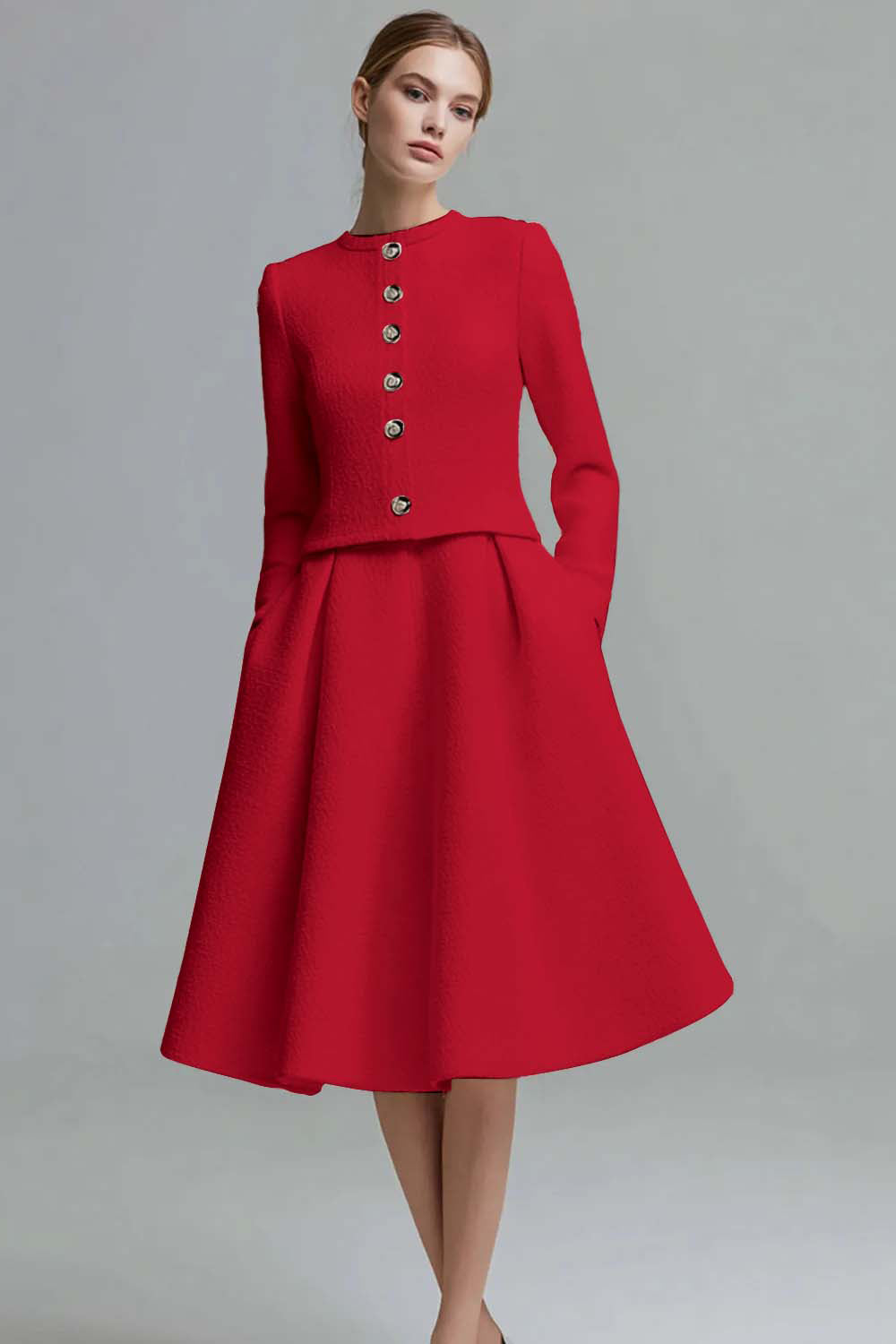 Ivory 2-Piece A-Line Long Sleeve Work Dress