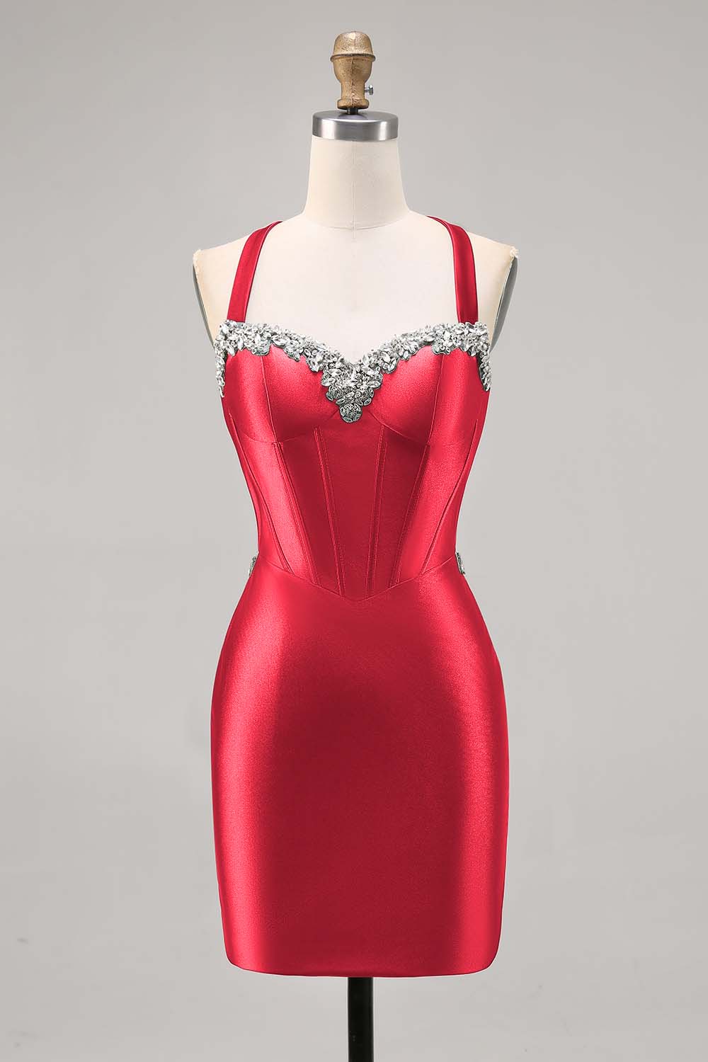 Dark Green Corset Satin Bodycon Homecoming Dress with Rhinestones