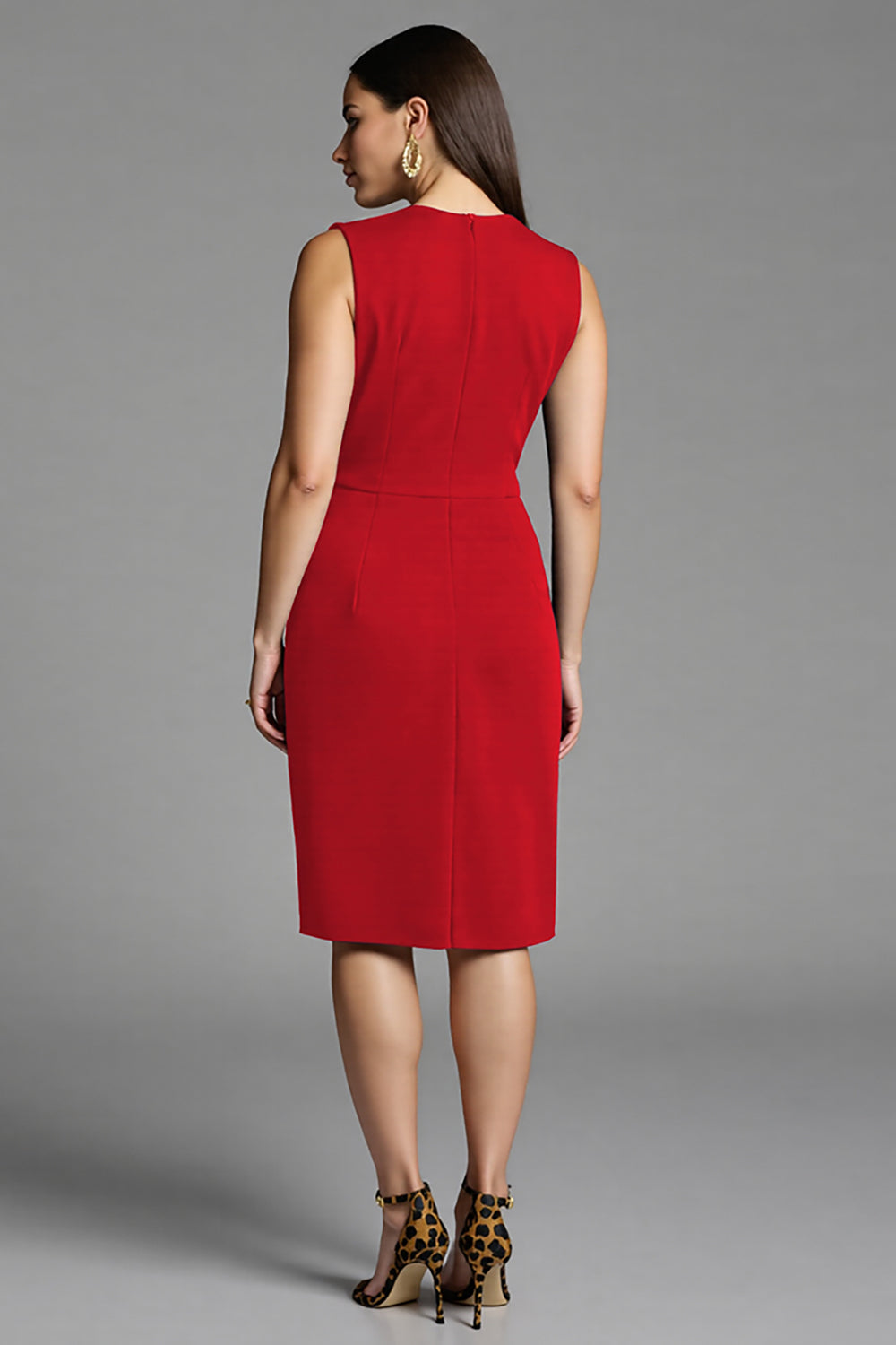 Navy Sheath V-Neck Midi Dress with Sash