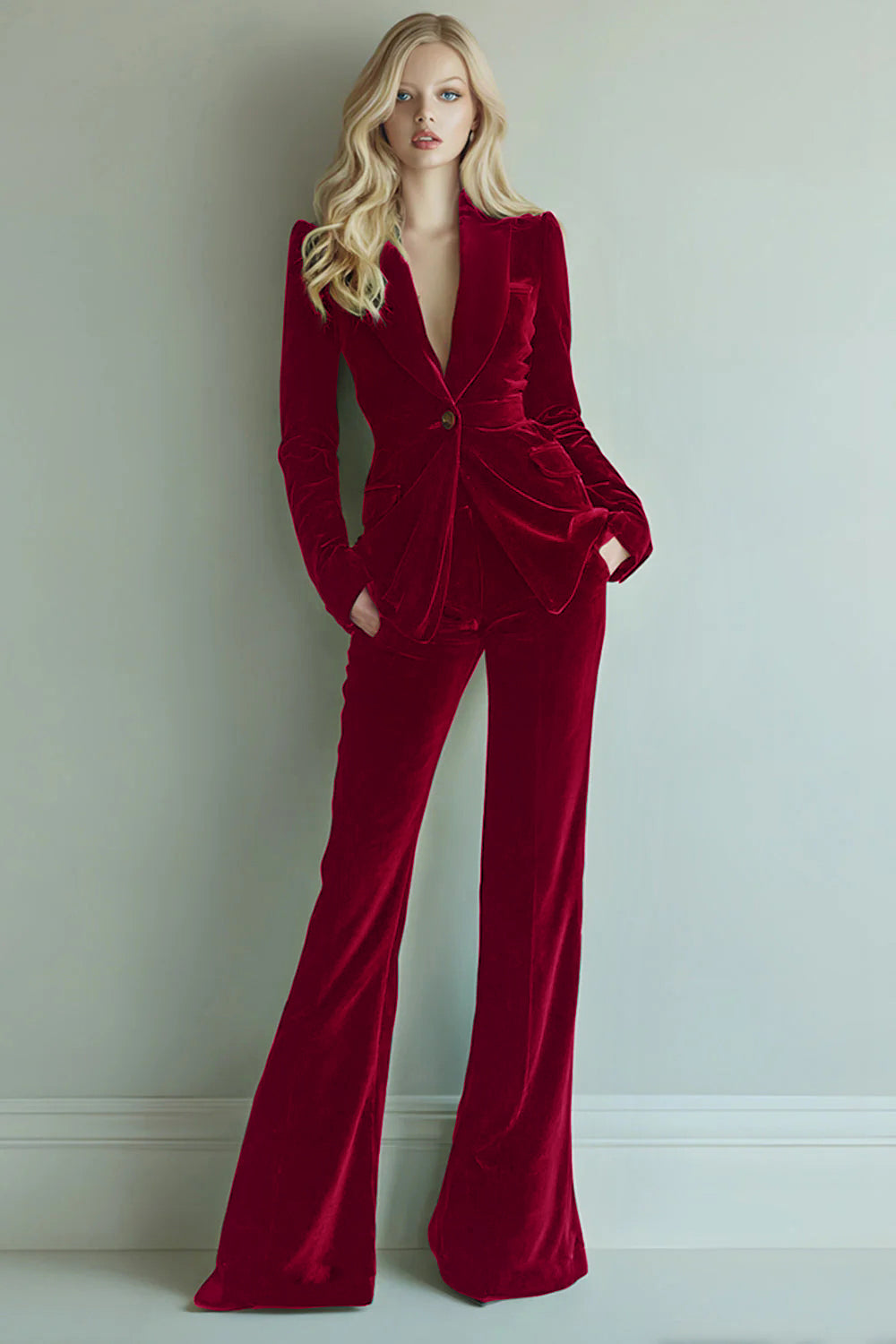 Dark Green Slim Fit 2-Piece Velevt Women Suits