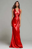 Gold V-Neck Sheath Long Formal Dress