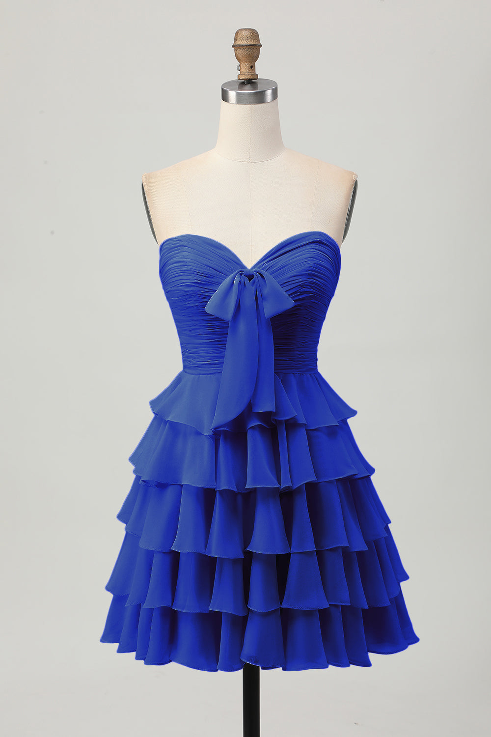 Yellow A Line Tiered Strapless Homecoming Dress with Bow