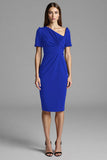 Navy Asymmetrical Ruched Midi Dress