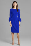 Navy Sheath 3/4 Sleeve Midi Dress