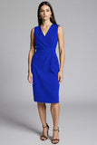 Navy Sheath V-Neck Midi Dress