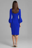 Navy Sheath 3/4 Sleeve Midi Dress