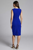 Navy Sheath V-Neck Midi Dress