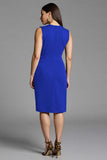 Navy Sheath V-Neck Midi Dress with Sash