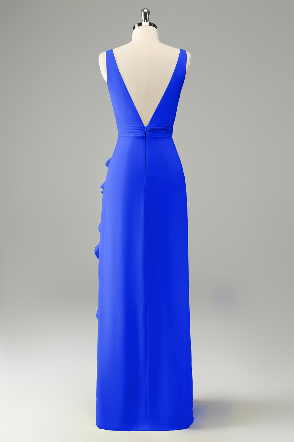 Lemon Sheath Deep V Neck Ruffles Maxi Dress with Slit