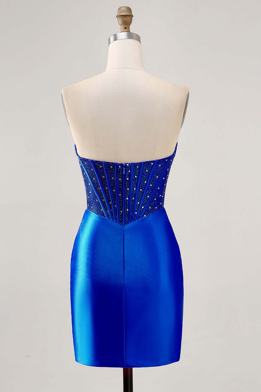 Fuchsia Corset Satin Strapless Homecoming Dress with Beading