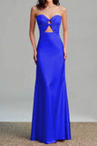 Pink Satin Strapless Cut Out Sheath Formal Dress