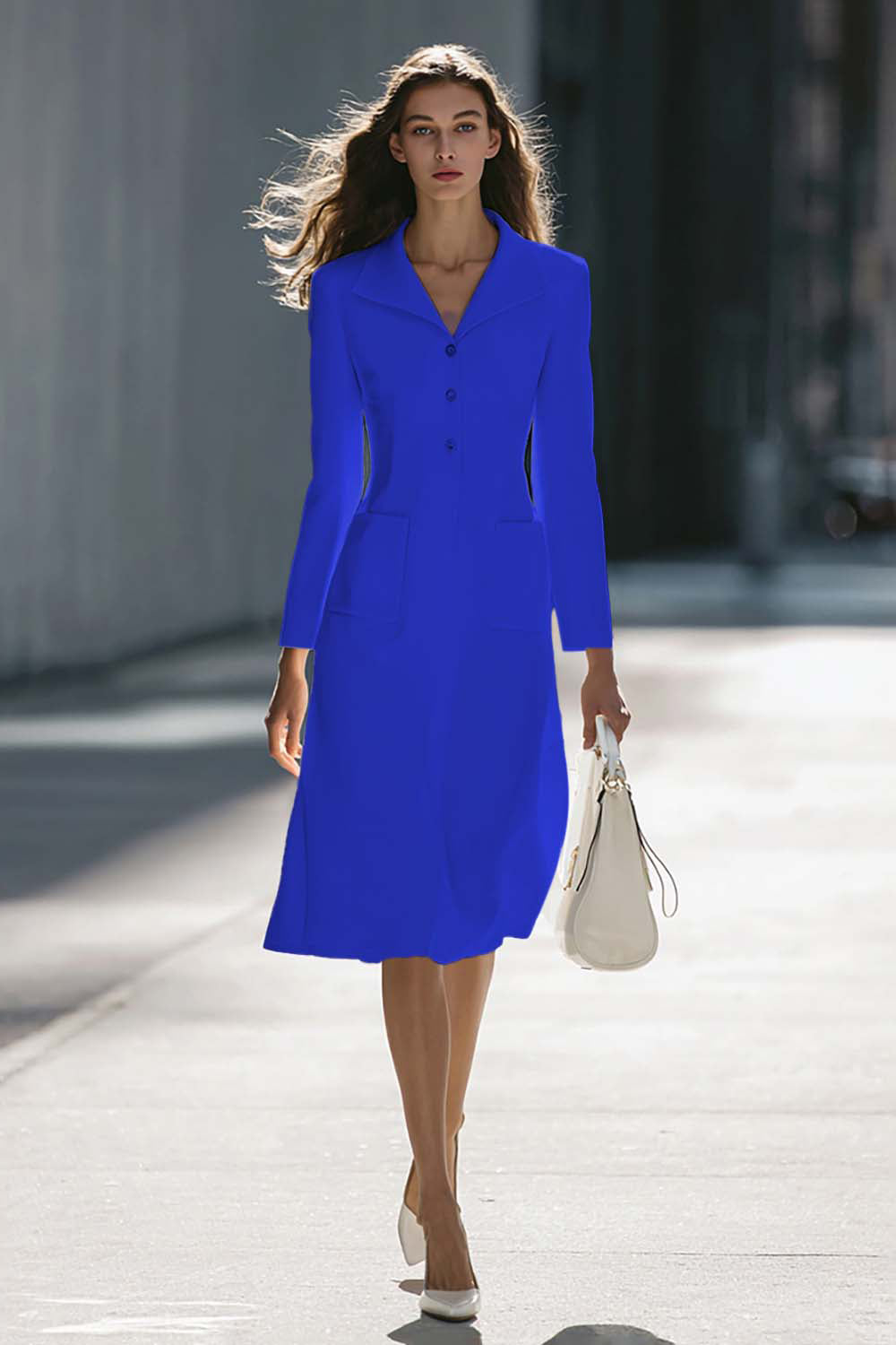 A-Line Long Sleeve Ivory Work Dress With Pockets