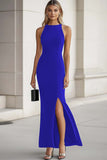 Halter Bodycon Black Tie Dress with Slit