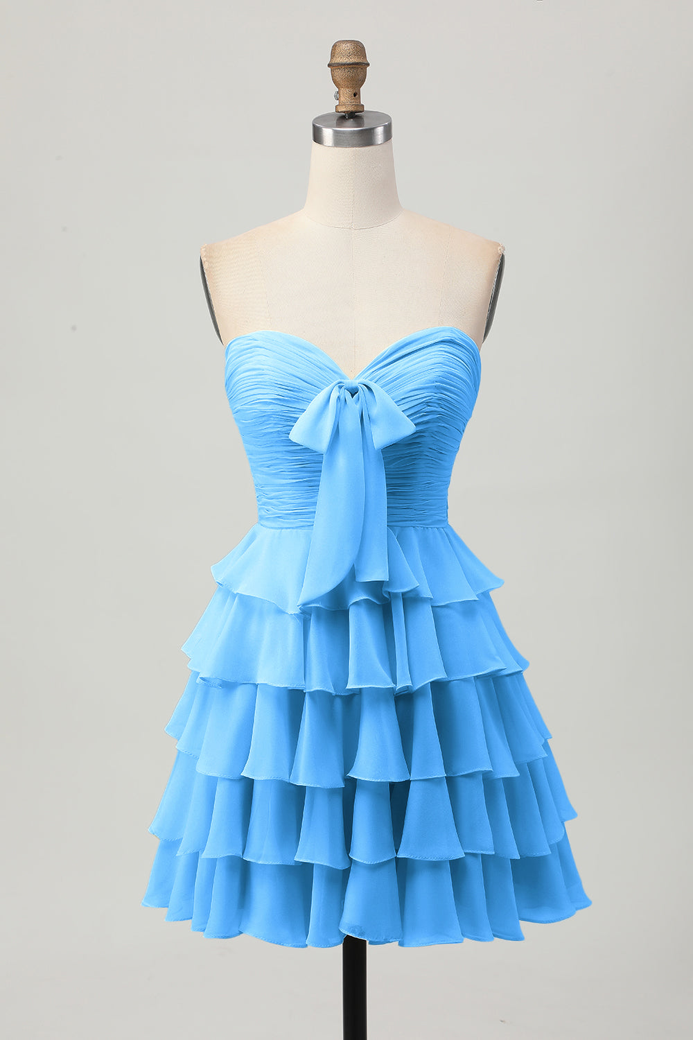 Yellow A Line Tiered Strapless Homecoming Dress with Bow