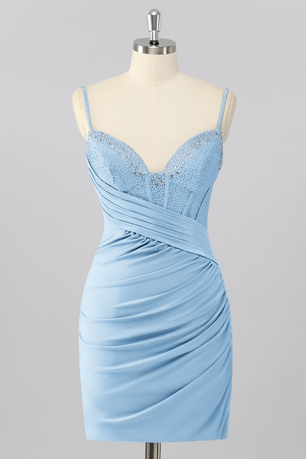 Royal Blue Beaded Ruched Corset Tight Homecoming Dress