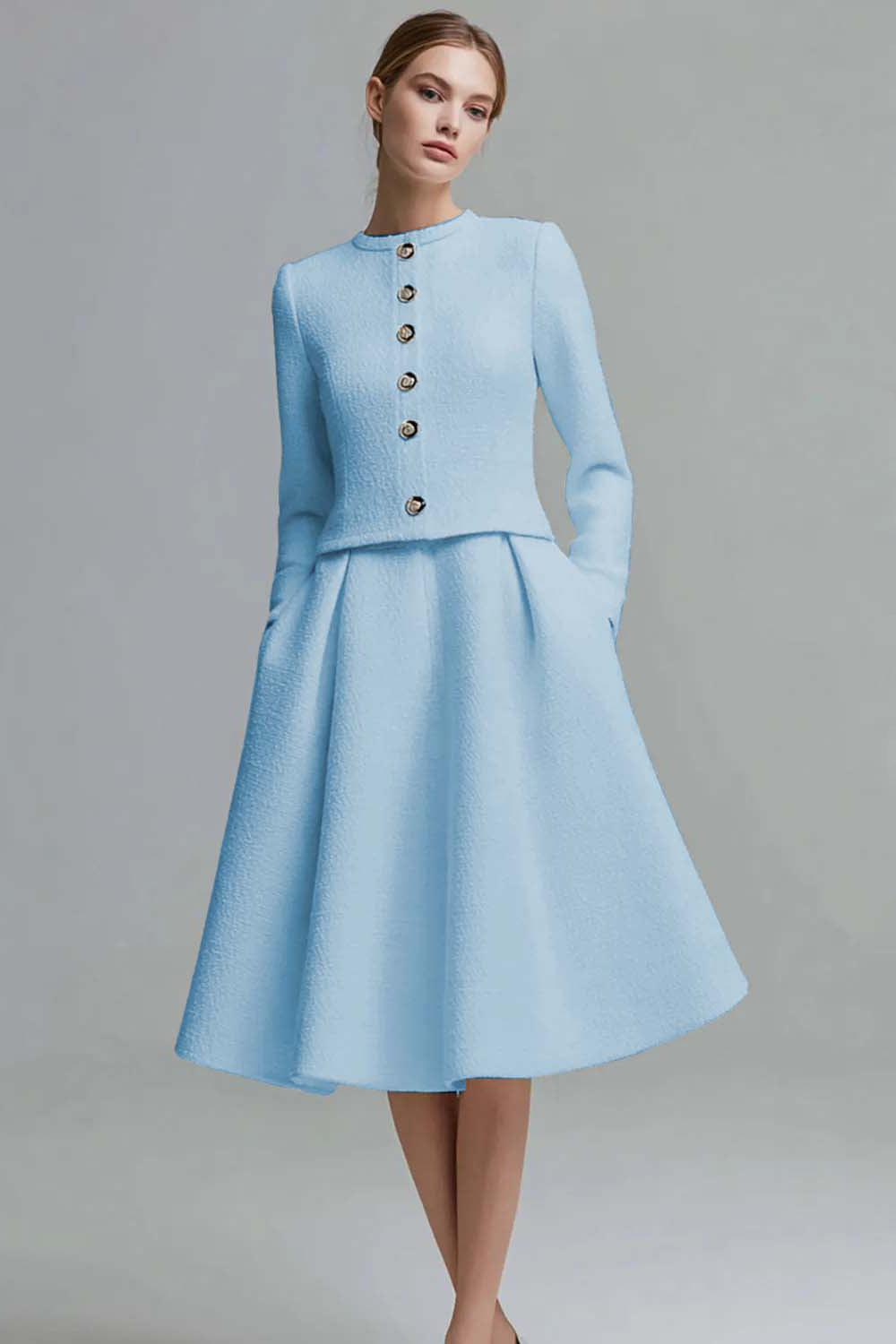 Ivory 2-Piece A-Line Long Sleeve Work Dress