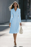 A-Line Long Sleeve Ivory Work Dress With Pockets