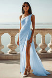 Ivory One Shoulder Ruched Maxi Dress with Slit
