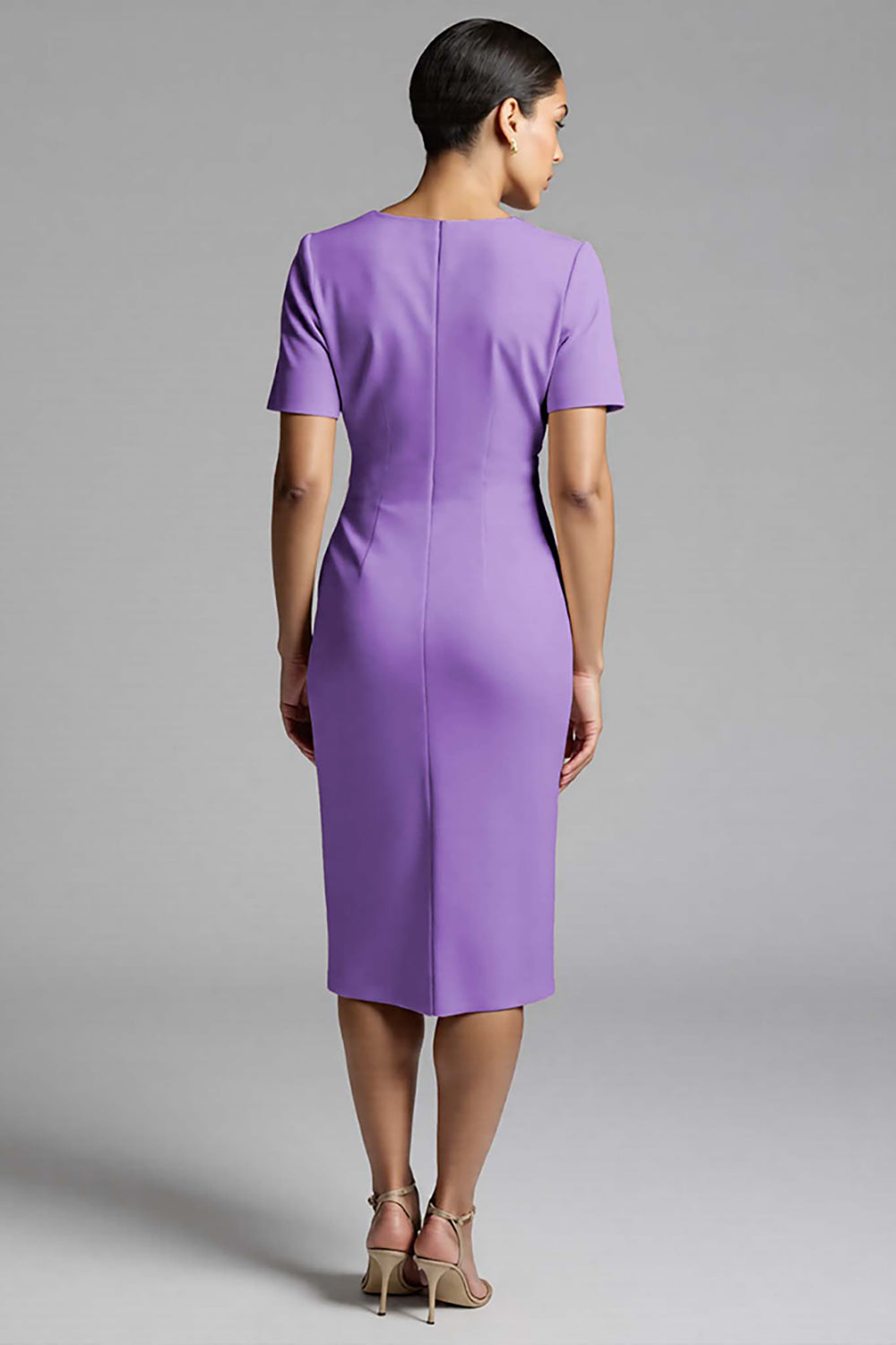 Ruched Champagne Bodycon Midi Dress