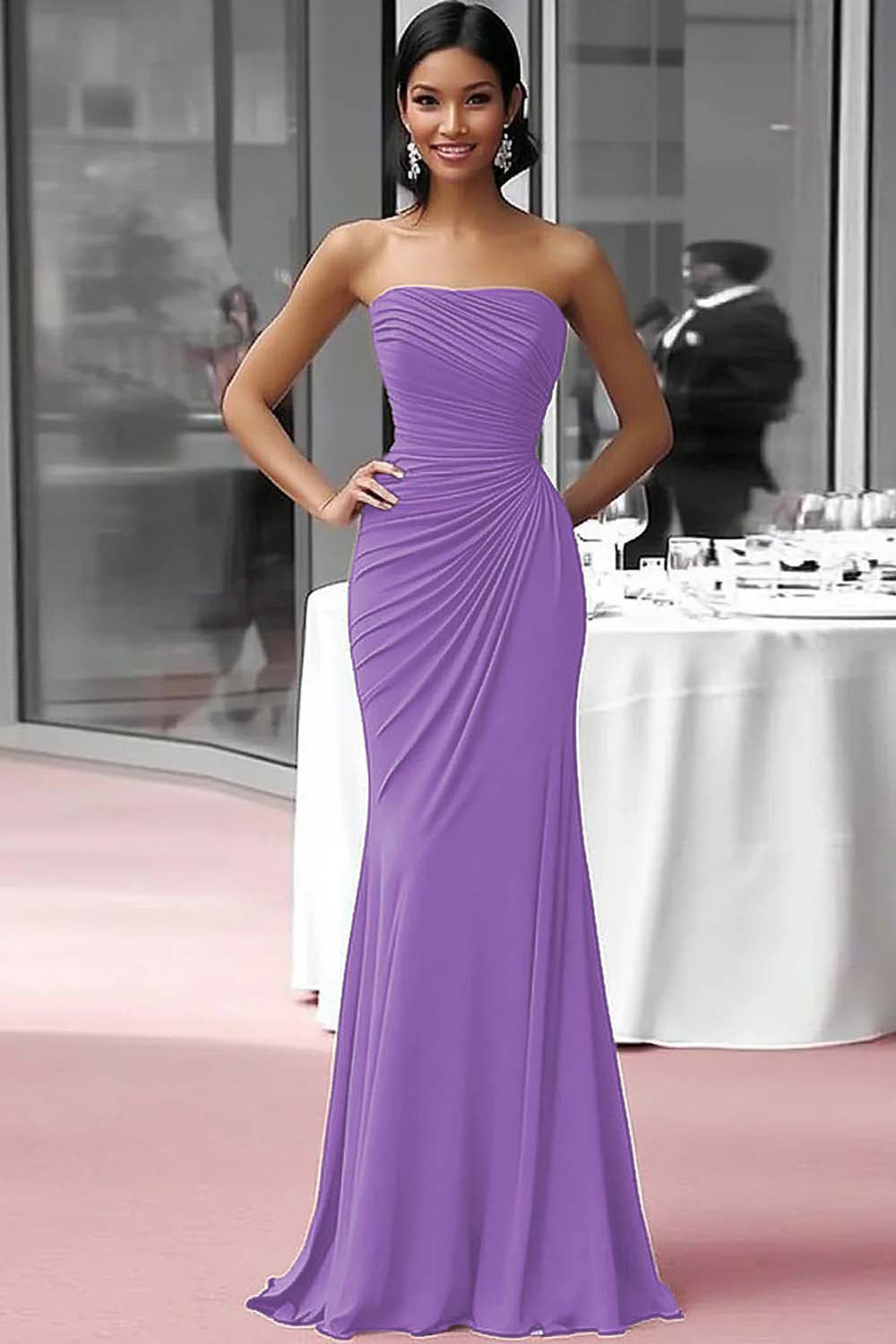 Coffee Strapless Sheath Ruched Gala Dress