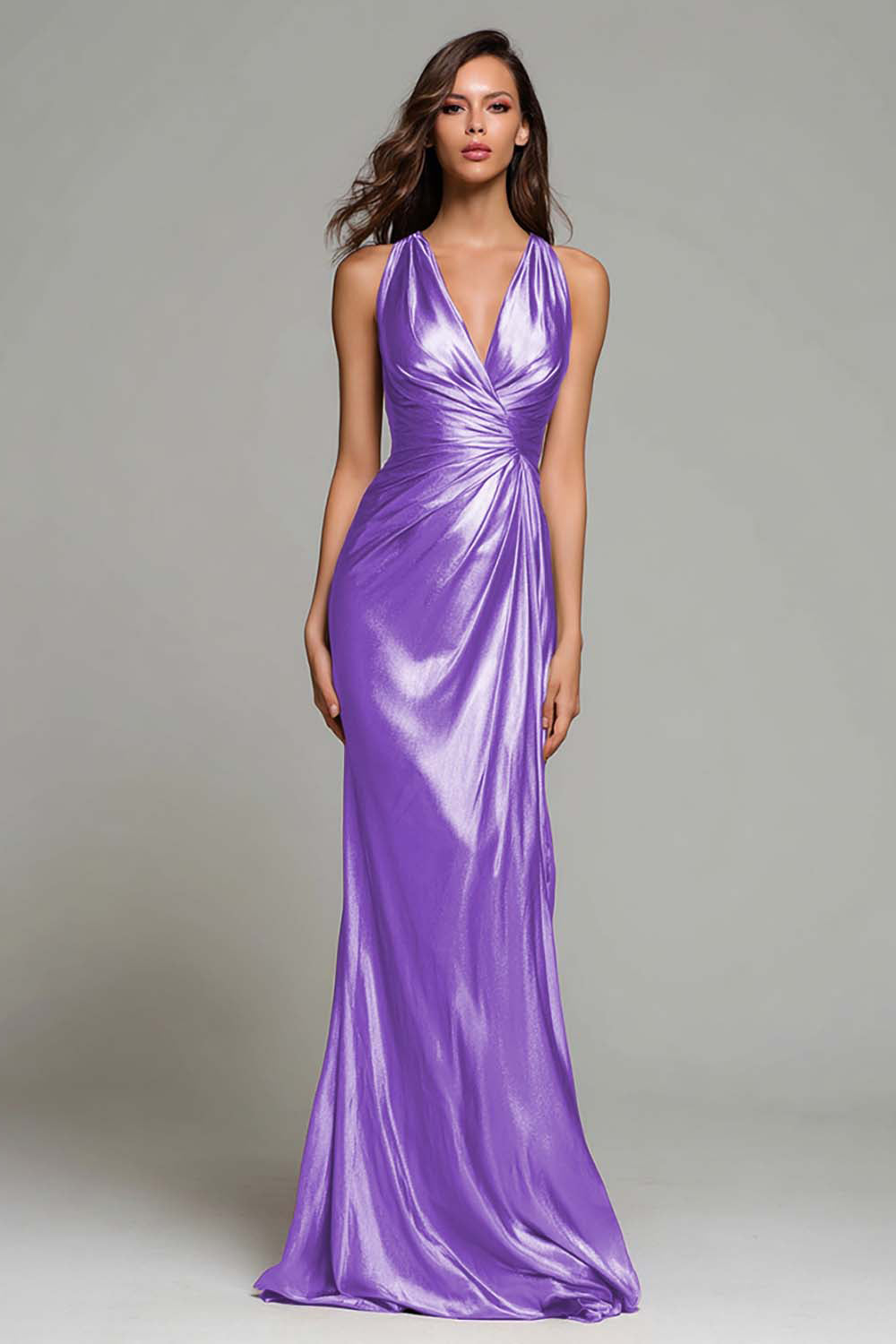 Gold V-Neck Sheath Long Formal Dress