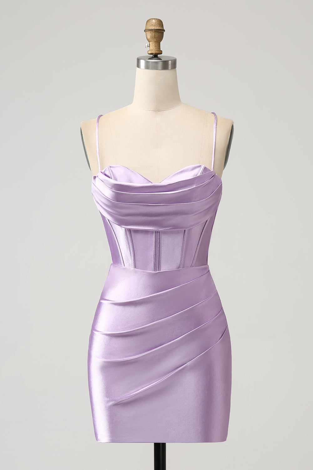 Lilac Bodycon Spaghetti Straps Corset Satin Mini Dress