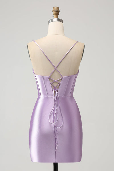 Berylove Women Lilac Bodycon Short Homecoming Dress Spaghetti Straps Corset Satin Cocktail Dress, Lilac / US18W Berylove Women Lilac Bodycon Short Homecoming Dress Spaghetti Straps Corset Satin Cocktail Dress, Lilac / US18W