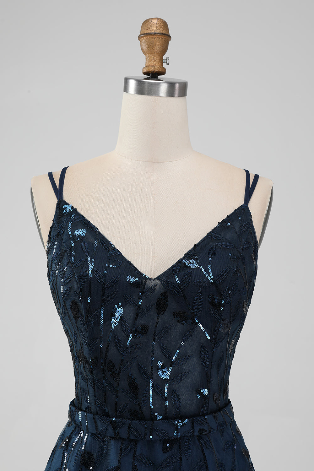 Navy A Line Spaghetti Straps Sparkly Sequins Mini Dress