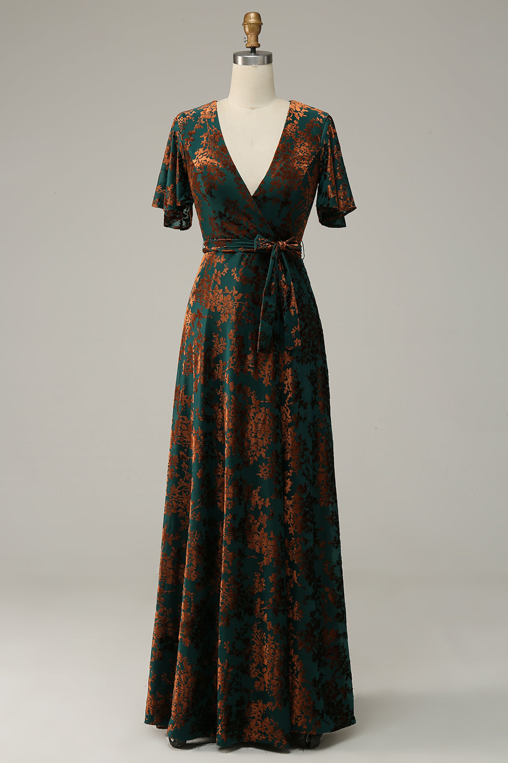 Burnout Velvet Dark Green Wedding Guest Dress