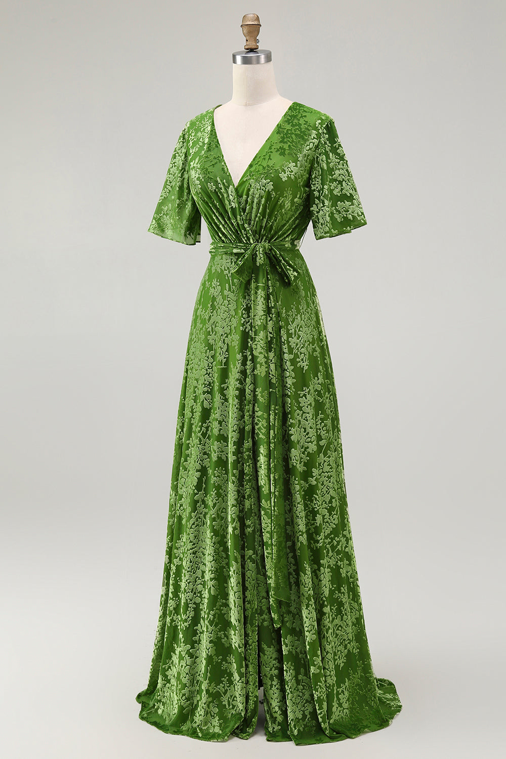 Burnout Velvet Dark Green Wedding Guest Dress