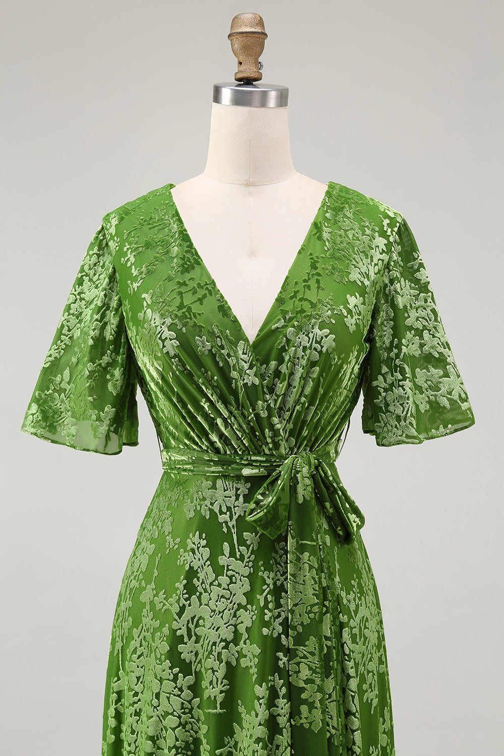 Burnout Velvet Dark Green Wedding Guest Dress