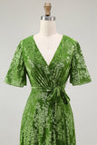 Burnout Velvet Dark Green Wedding Guest Dress