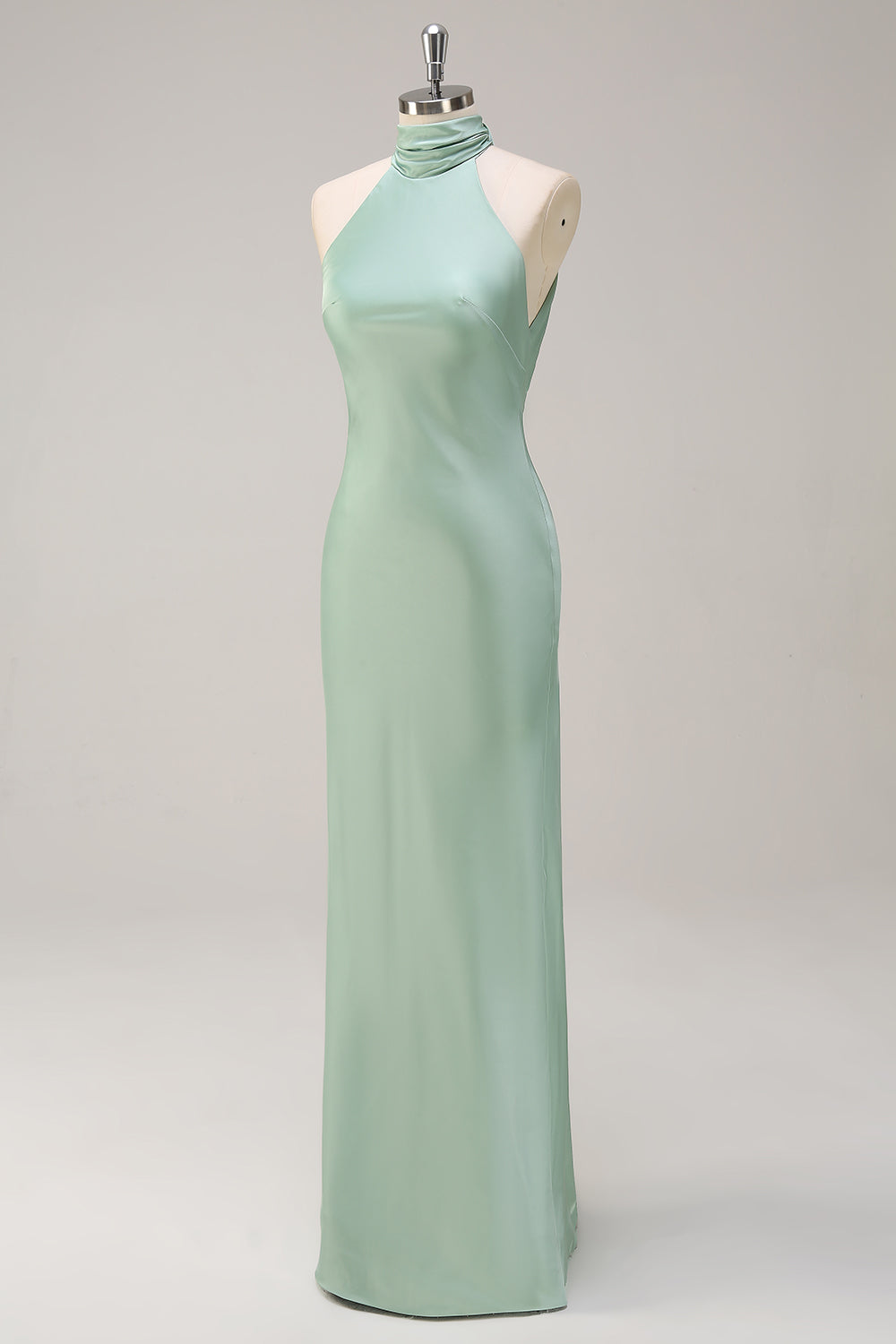 Sheath Halter Open Back Lemon Green Plus Size Maxi Dress