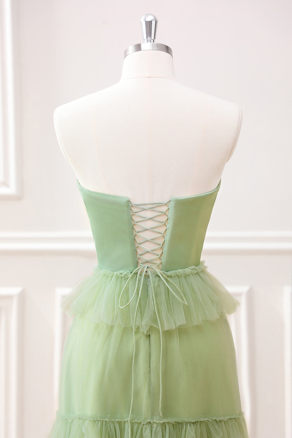 Matcha A-Line Strapless Maxi Dress with Ruffles