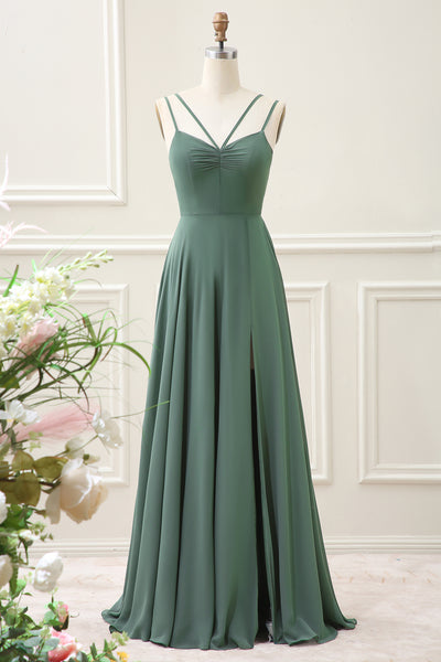 eucalyptus bridesmaid dress revelry Berylove Women Eucalyptus Bridesmaid Dress with Slit Corset Tiered Ruched A Line Wedding Guest Dress with Flutter Sleeves, Eucalyptus / US20W main image 1