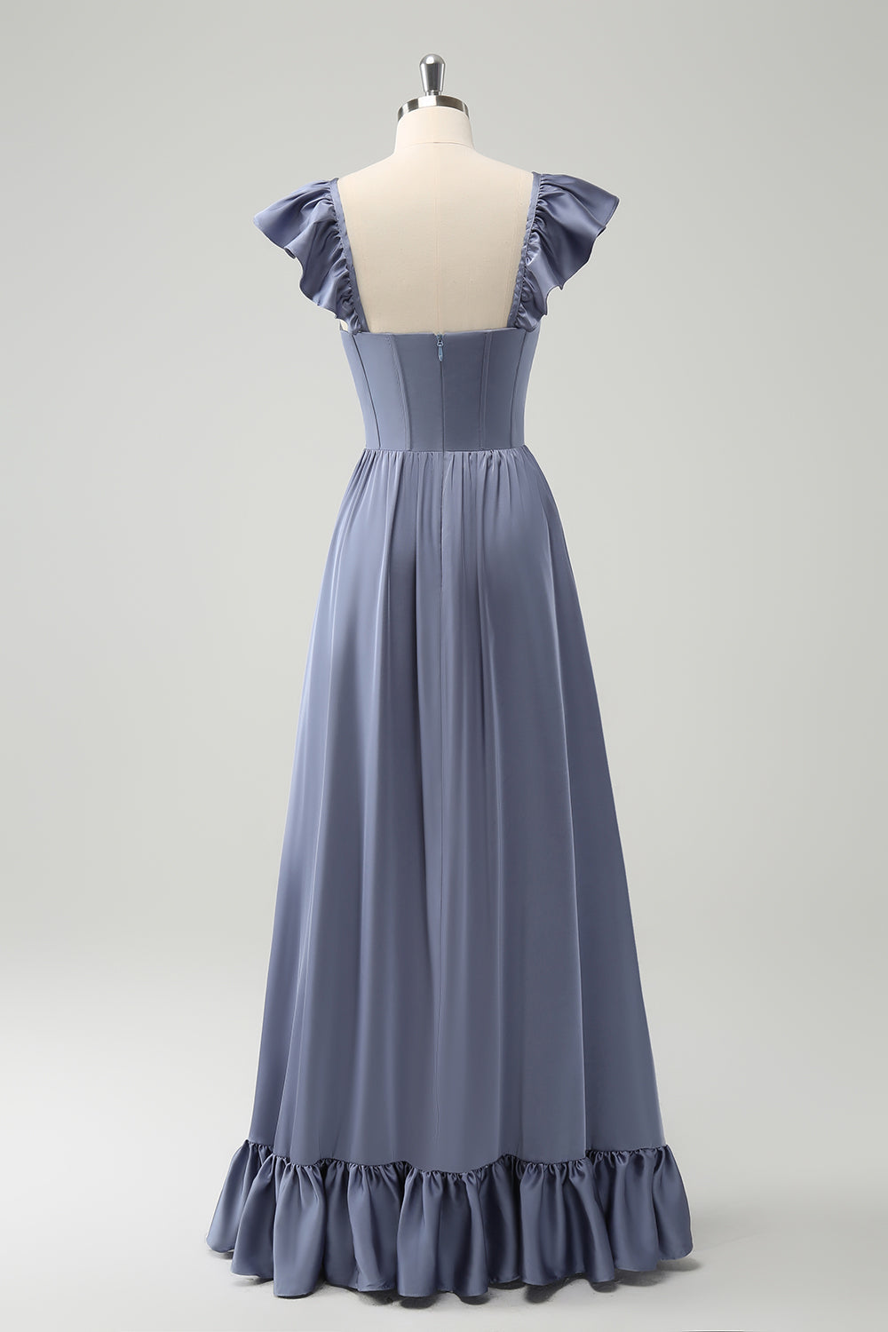 Grey Blue A Line Backless Corset Chiffon Maxi Dress