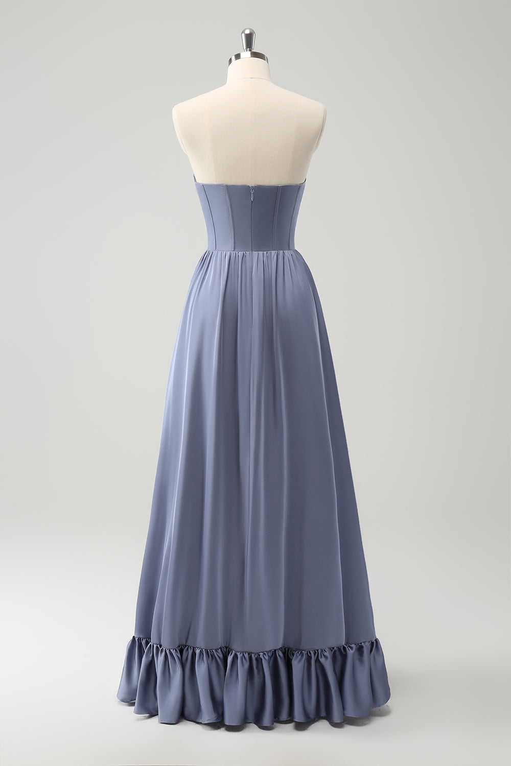 Grey Blue A Line Backless Corset Chiffon Maxi Dress