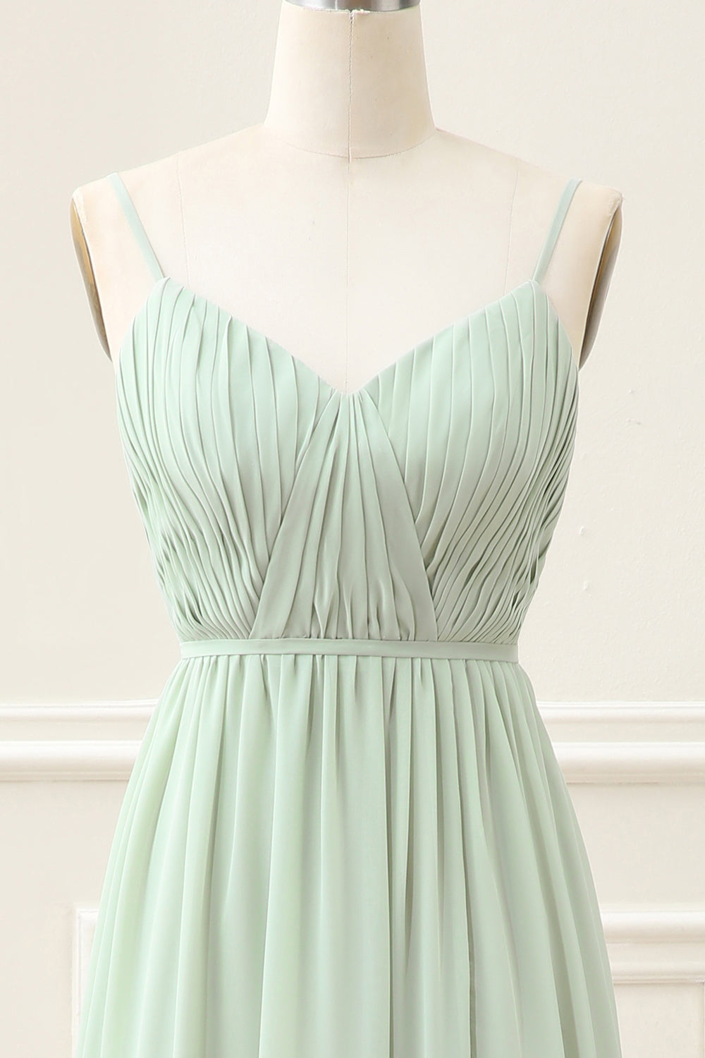 A Line Dusty Sage Chiffon Spaghetti Straps Maxi Dress with Slit
