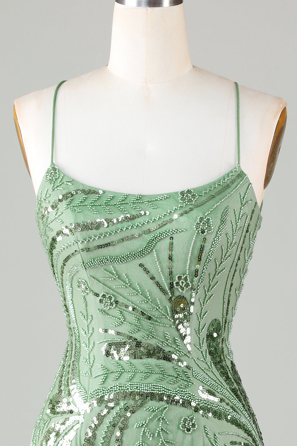 Sparkly Sheath Spaghetti Straps Green Mini Dress with Criss Cross Back