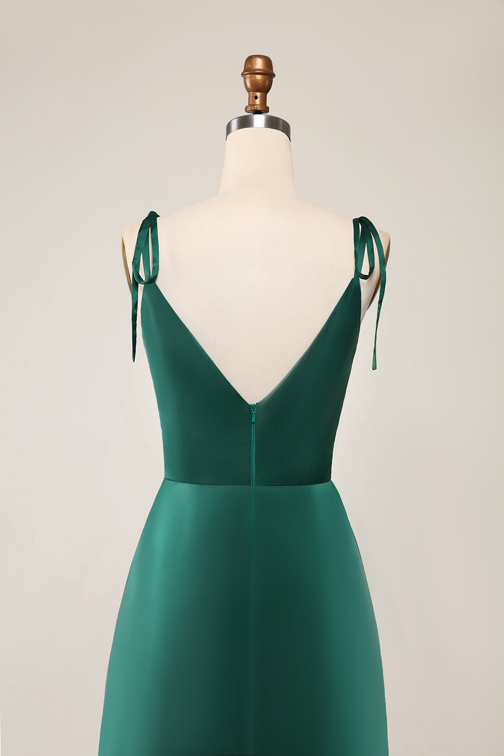 Simple Dark Green Spaghetti Straps Ruched Maxi Dress with Slit
